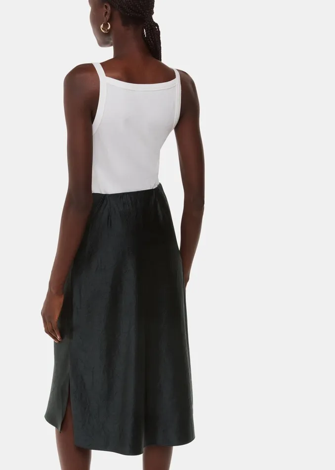 Women Skirts Whistles Black Satin Knee Length Skirt