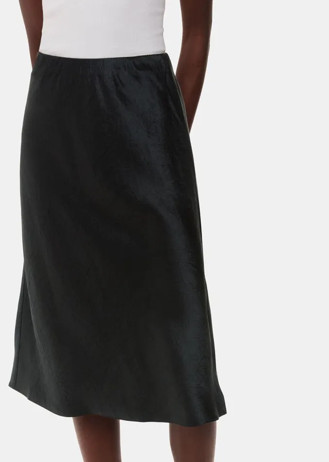 Women Skirts Whistles Black Satin Knee Length Skirt