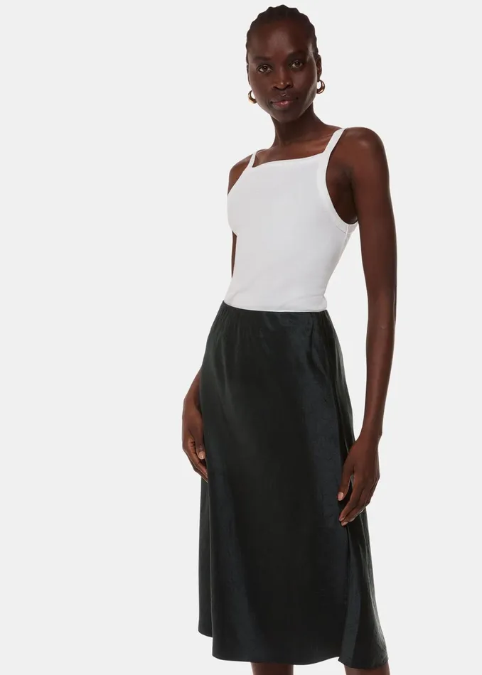 Women Skirts Whistles Black Satin Knee Length Skirt