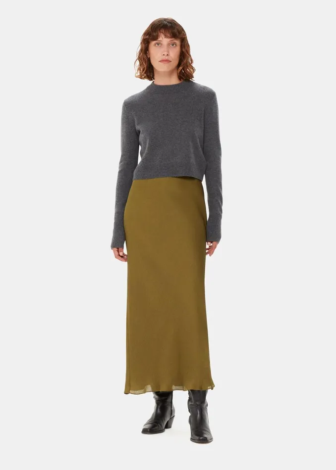 Women Skirts Whistles Khaki Satin Bias Cut Skirt
