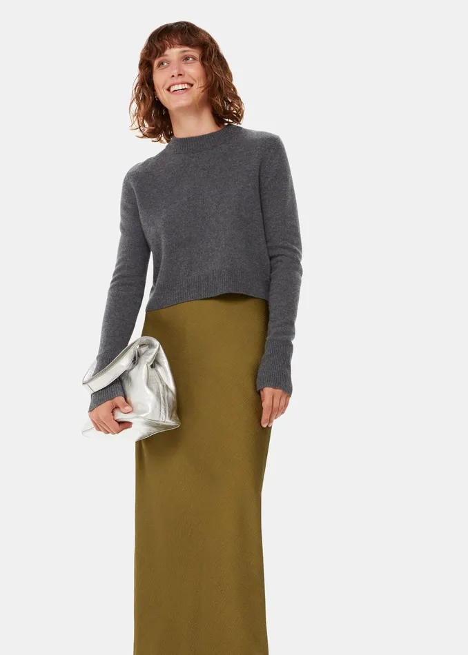 Women Skirts Whistles Khaki Satin Bias Cut Skirt