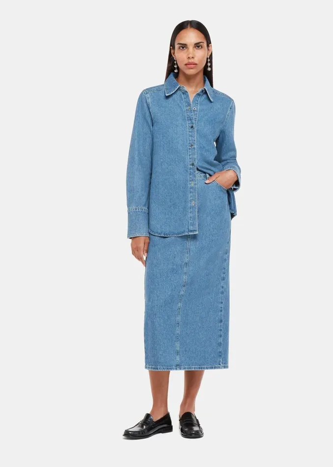 Women Skirts Whistles Straight Denim Midi Skirt