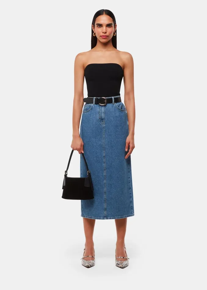 Women Skirts Whistles Straight Denim Midi Skirt