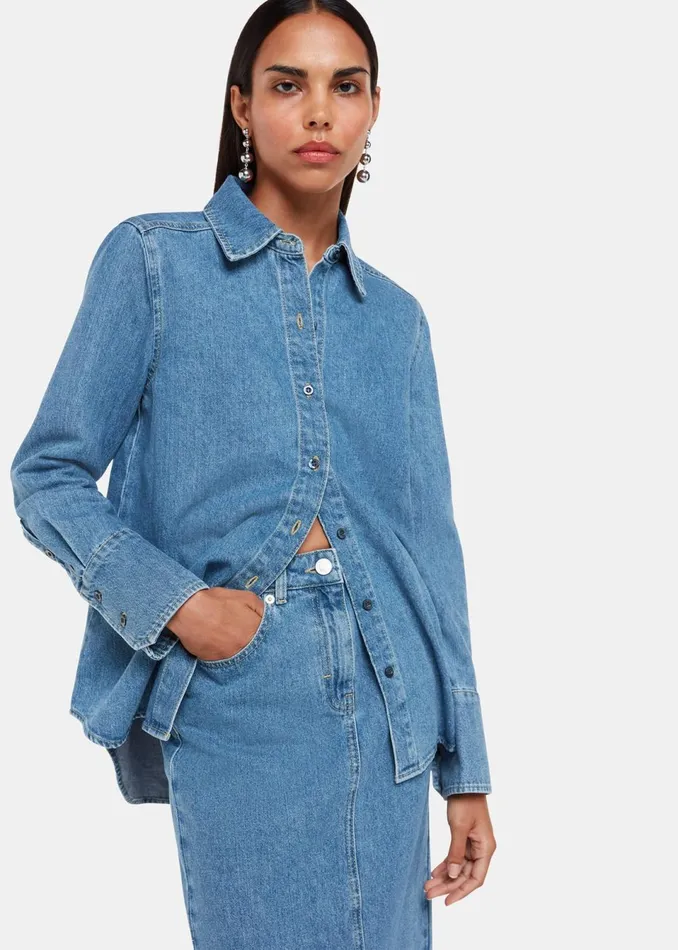Women Skirts Whistles Straight Denim Midi Skirt