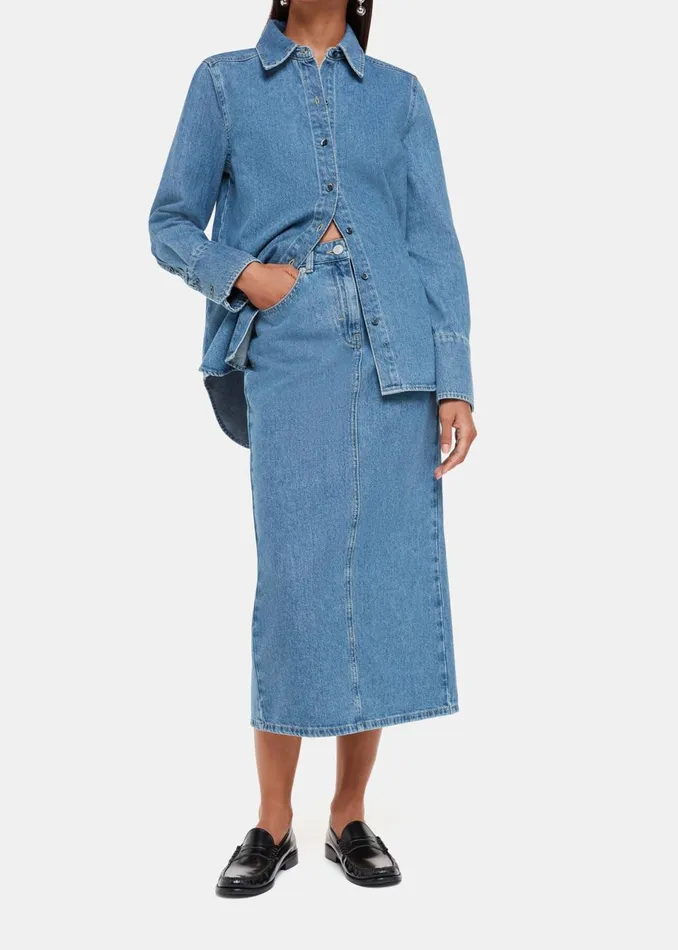 Women Skirts Whistles Straight Denim Midi Skirt