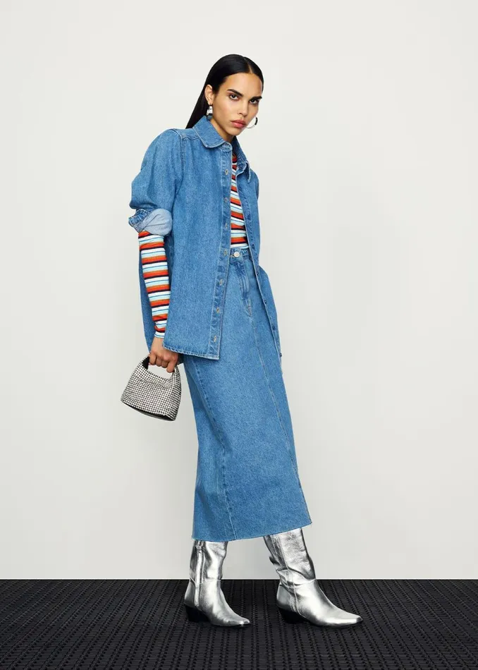 Women Skirts Whistles Straight Denim Midi Skirt