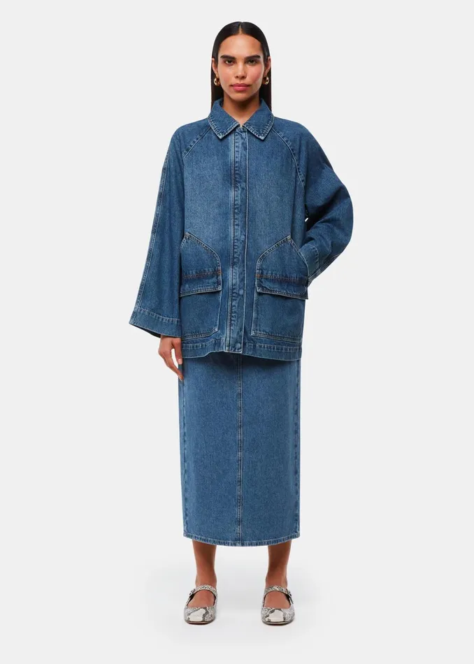Women Skirts Whistles Straight Denim Midi Skirt