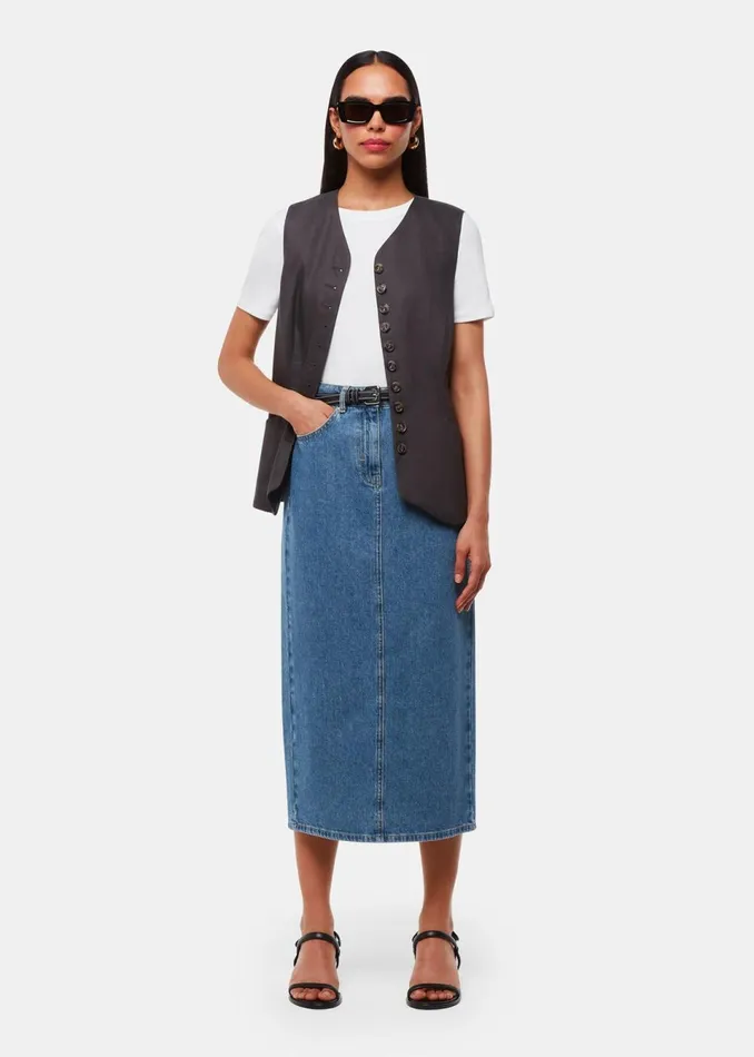 Women Skirts Whistles Straight Denim Midi Skirt