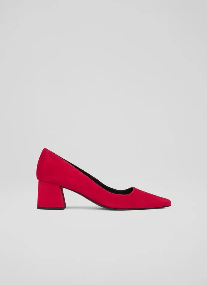 Women Sloane Pink Suede Block Heel Courts Cerise LKBennett Court Shoes