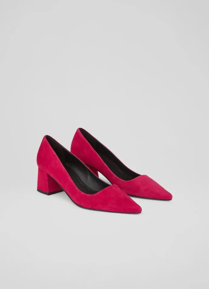 Women Sloane Pink Suede Block Heel Courts Cerise LKBennett Court Shoes