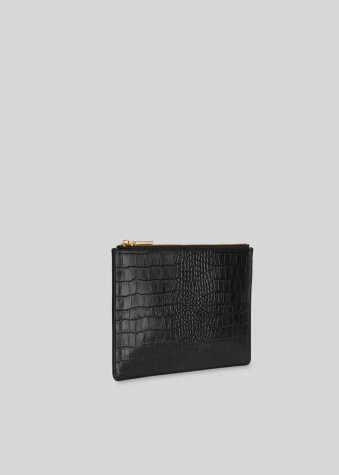 Women Small Bags and Clutches Whistles Black Shiny Croc Small Clutch