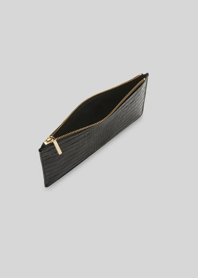 Women Small Bags and Clutches Whistles Black Shiny Croc Small Clutch