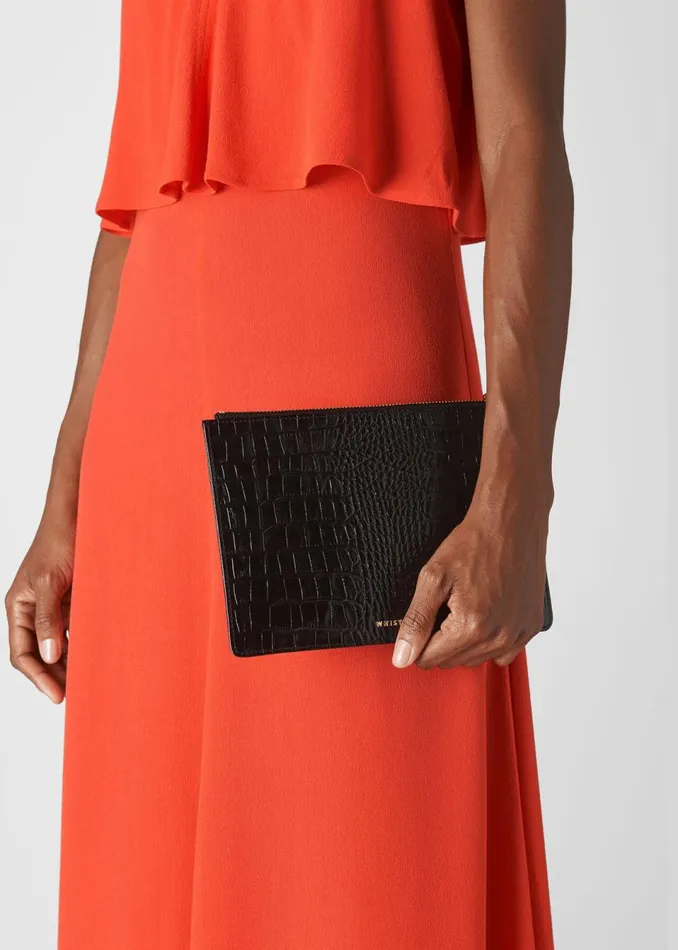 Women Small Bags and Clutches Whistles Black Shiny Croc Small Clutch