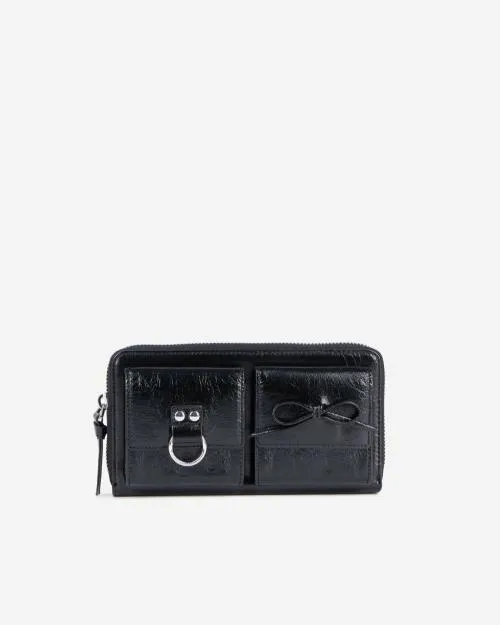 Women Small Leather Goods The Kooples Amelia Black Leather Wallet Black