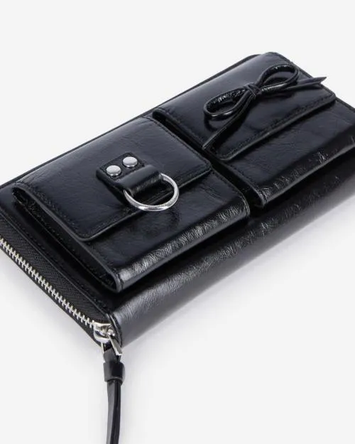 Women Small Leather Goods The Kooples Amelia Black Leather Wallet Black