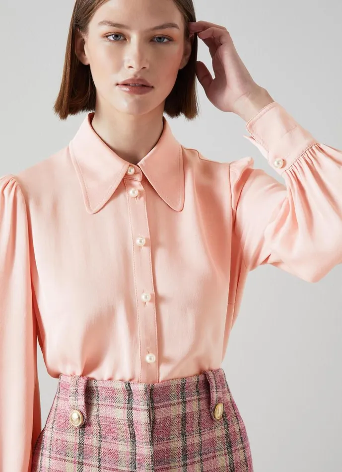 Women Sonya Pink Crepe Blouse Silver Pink LKBennett Tops Women Sonya Pink Crepe Blouse Silver Pink LKBennett Tops