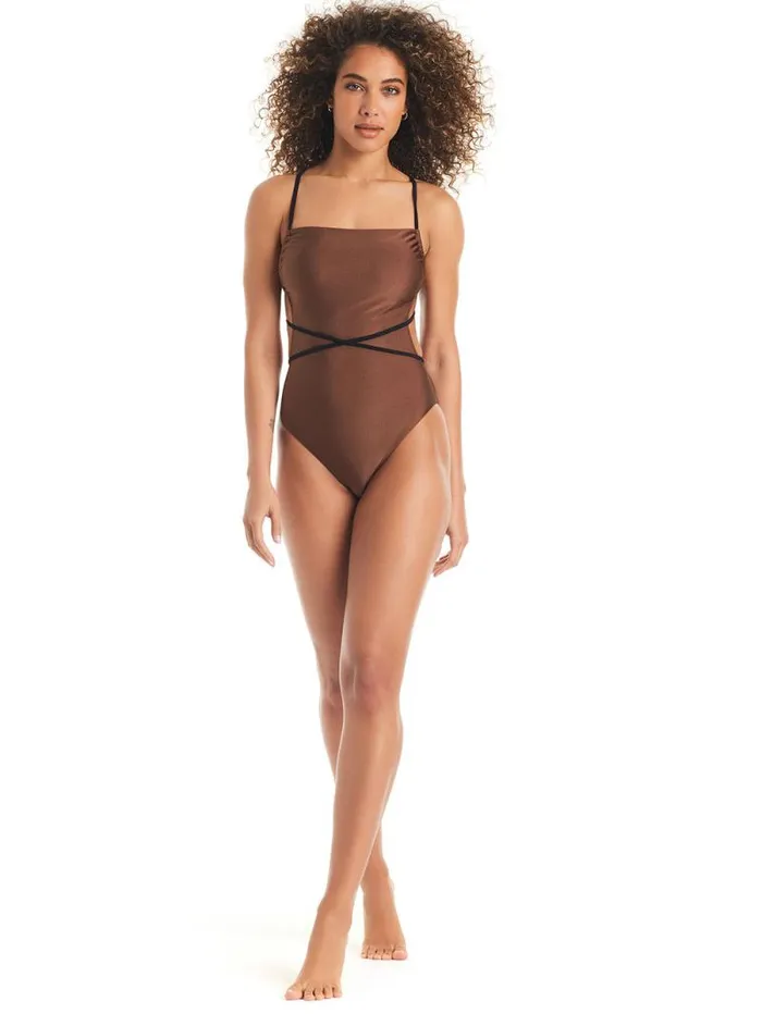 Women Straight Neck Tie Mio OnePiece Swimsuit BlackChocolate Sanctuary Clothing Swim OnePieces Women Straight Neck Tie Mio OnePiece Swimsuit BlackChocolate Sanctuary Clothing Swim OnePieces