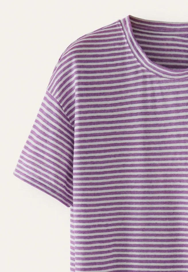 Women Striped Tshirt Purple White Poetry Fashion TShirt and Tops