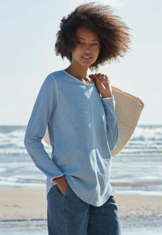Women Striped Top Soft Indigo Poetry Fashion TShirt and Tops