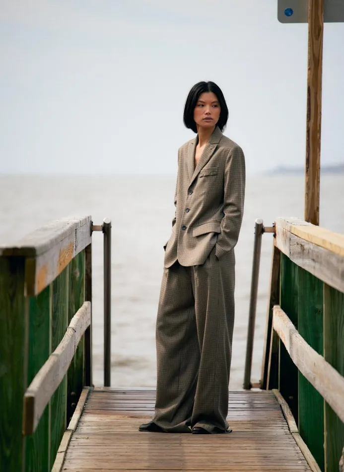Women Suits Tibi Thomas Menswear Check Marit Pullon Pant Tan Multi