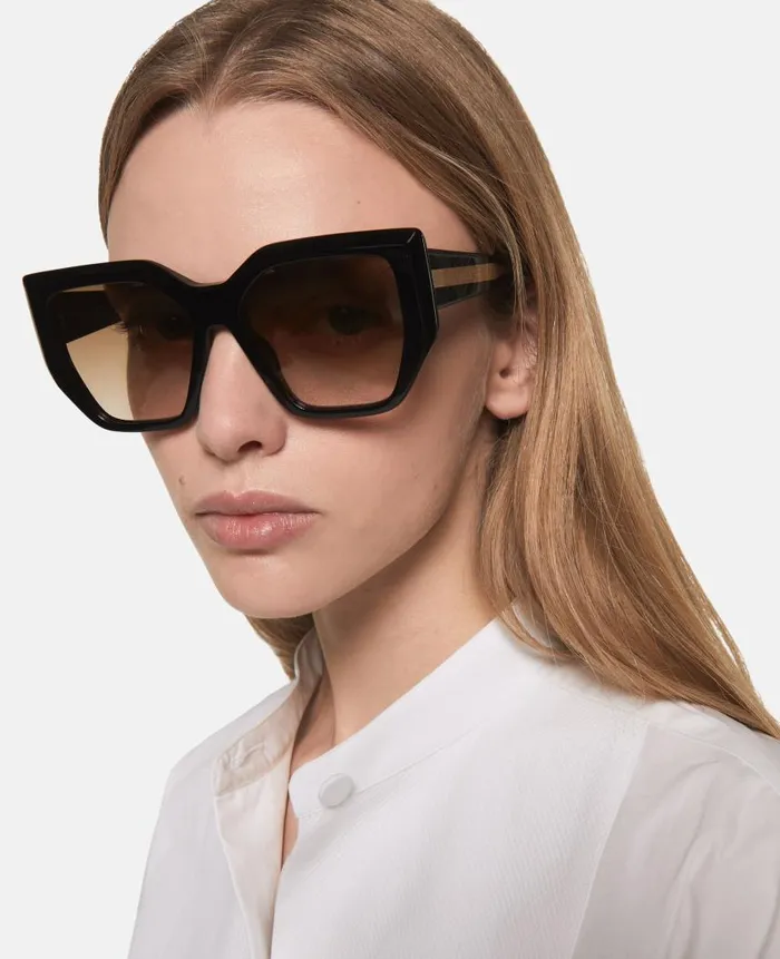 Women Sunglasses Stella McCartney Chunky Square CatEye Sunglasses Glossy Black