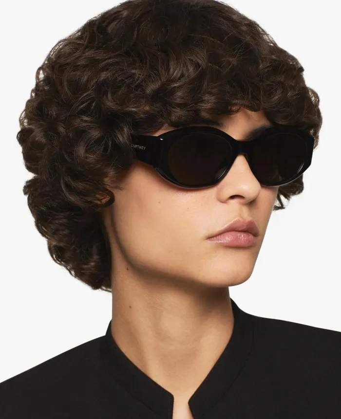 Women Sunglasses Stella McCartney Falabella Oval Sunglasses Glossy Black