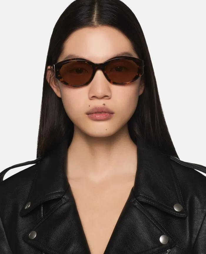 Women Sunglasses Stella McCartney Falabella Oval Sunglasses Glossy Dark Havana