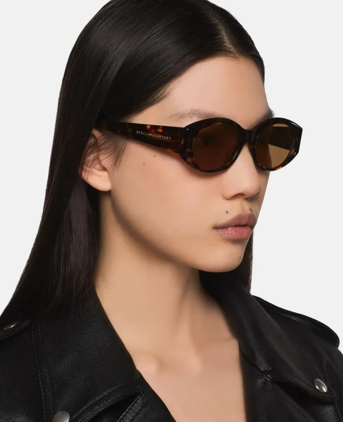 Women Sunglasses Stella McCartney Falabella Oval Sunglasses Glossy Dark Havana