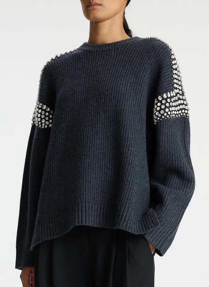 Women Sweaters ALC Colby Embellished Wool Sweater Dark Heather Grey