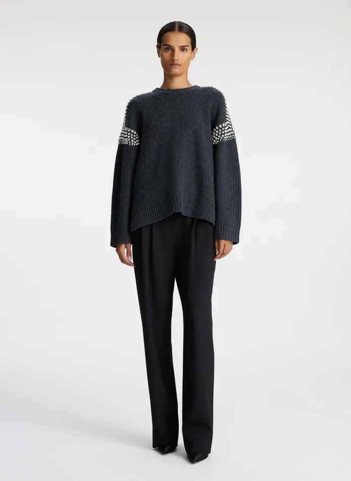 Women Sweaters ALC Colby Embellished Wool Sweater Dark Heather Grey