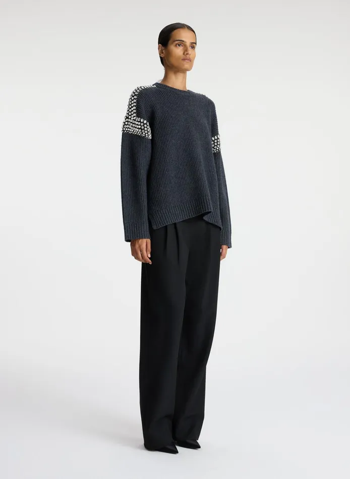 Women Sweaters ALC Colby Embellished Wool Sweater Dark Heather Grey