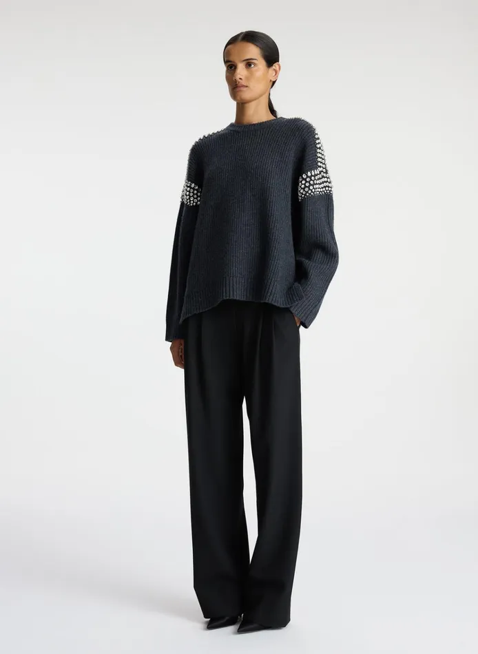 Women Sweaters ALC Colby Embellished Wool Sweater Dark Heather Grey