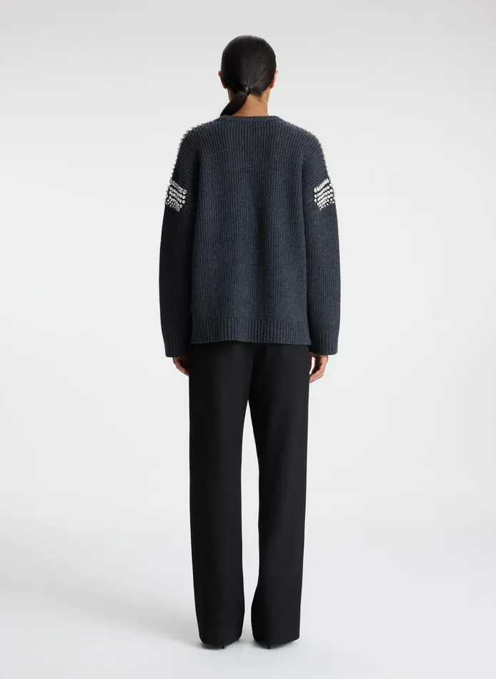 Women Sweaters ALC Colby Embellished Wool Sweater Dark Heather Grey