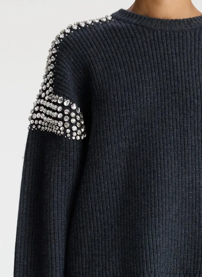 Women Sweaters ALC Colby Embellished Wool Sweater Dark Heather Grey