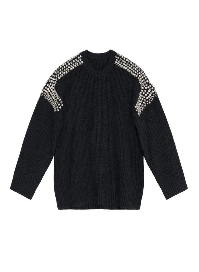 Women Sweaters ALC Colby Embellished Wool Sweater Dark Heather Grey