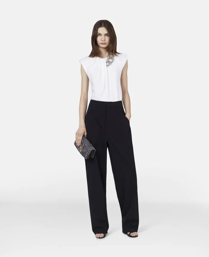Women Sweatshirts And TShirts Stella McCartney Falabella Crystal Chain Sleeveless Top White