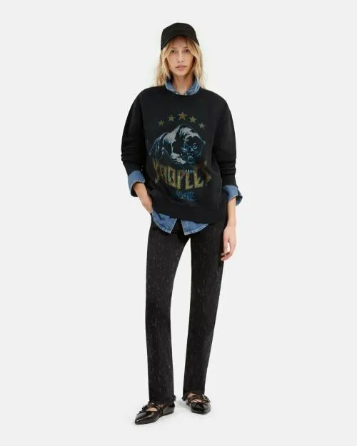 Women Sweatshirts The Kooples Black Screen Print Sweatshirt Black Washed