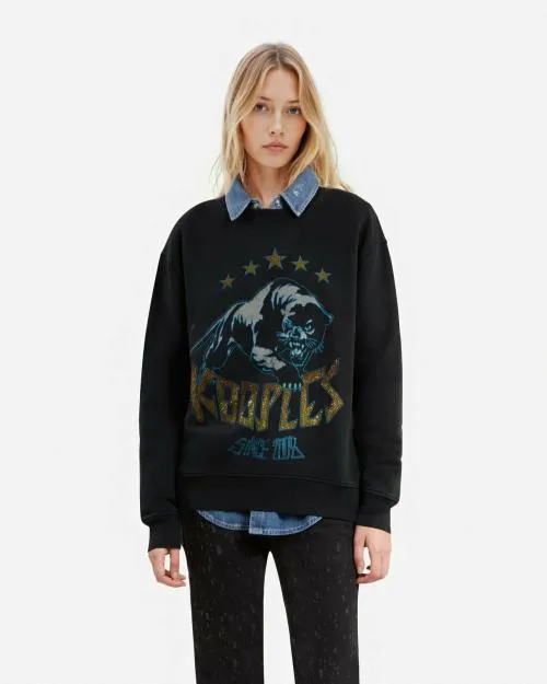 Women Sweatshirts The Kooples Black Screen Print Sweatshirt Black Washed
