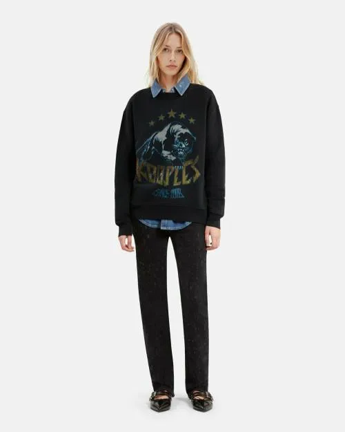 Women Sweatshirts The Kooples Black Screen Print Sweatshirt Black Washed
