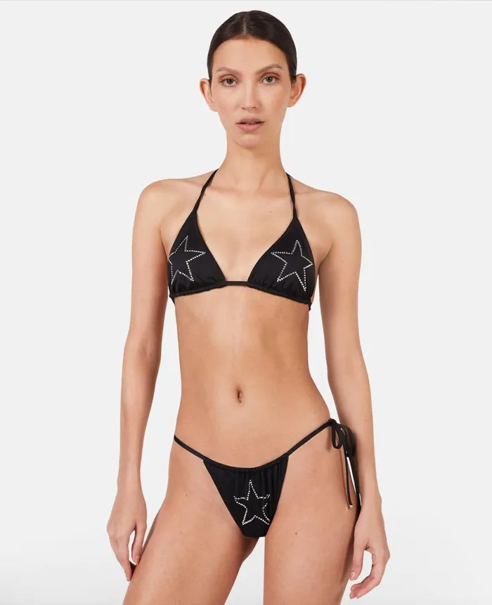 Women Swimwear Stella McCartney Diamant Star SideTie Bikini Briefs Black