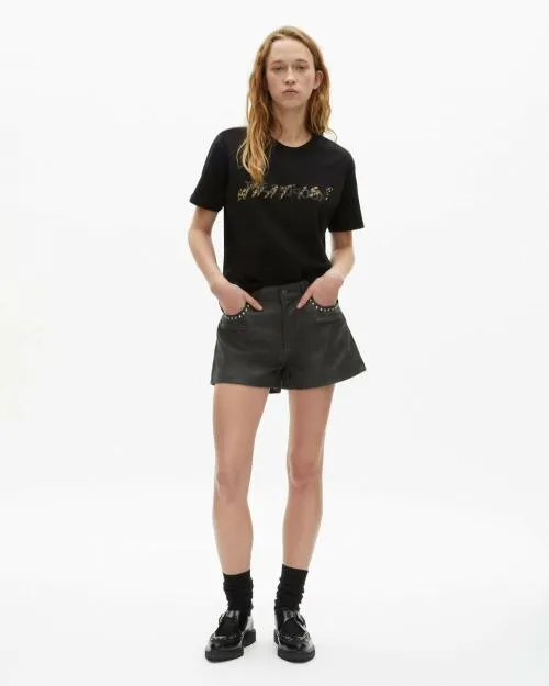 Women Tshirts The Kooples Black And Leopard Print What Is TShirt Black