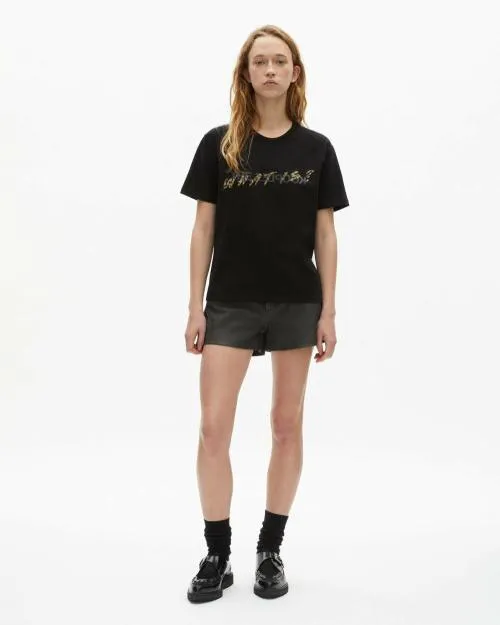 Women Tshirts The Kooples Black And Leopard Print What Is TShirt Black