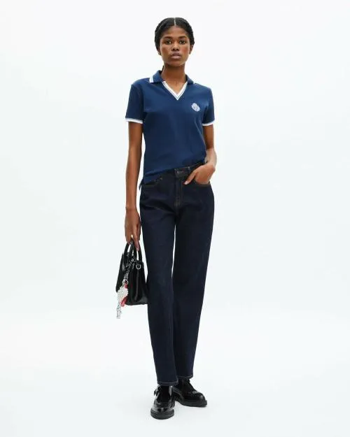 Women Tshirts The Kooples Blue VNeck Polo Shirt Dark Navy