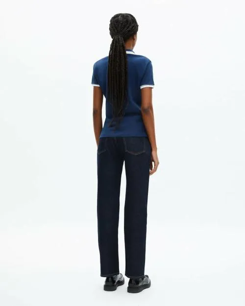 Women Tshirts The Kooples Blue VNeck Polo Shirt Dark Navy