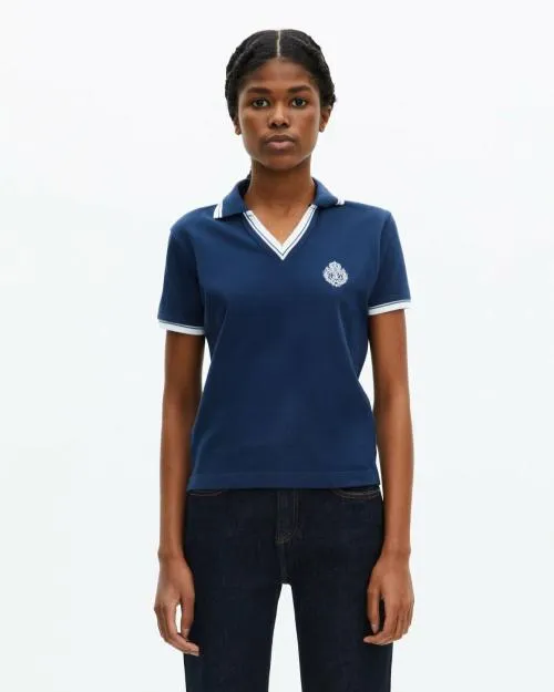 Women Tshirts The Kooples Blue VNeck Polo Shirt Dark Navy