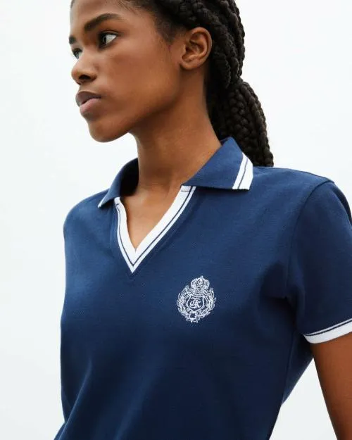 Women Tshirts The Kooples Blue VNeck Polo Shirt Dark Navy