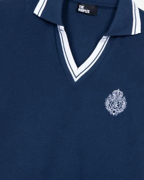 Women Tshirts The Kooples Blue VNeck Polo Shirt Dark Navy