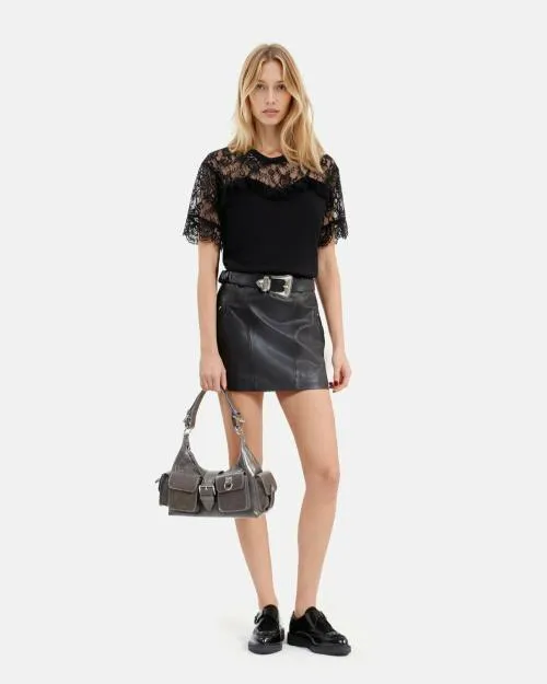Women Tshirts The Kooples TShirt With Black Lace Black