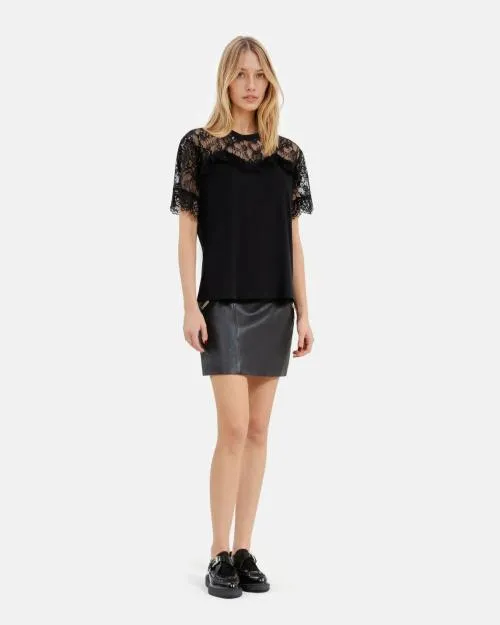 Women Tshirts The Kooples TShirt With Black Lace Black