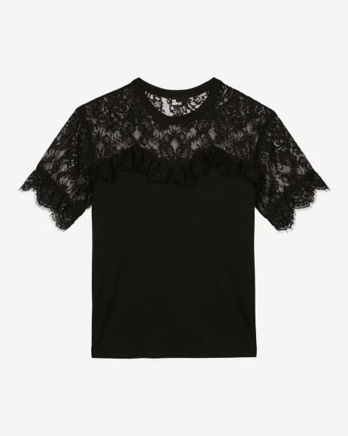 Women Tshirts The Kooples TShirt With Black Lace Black